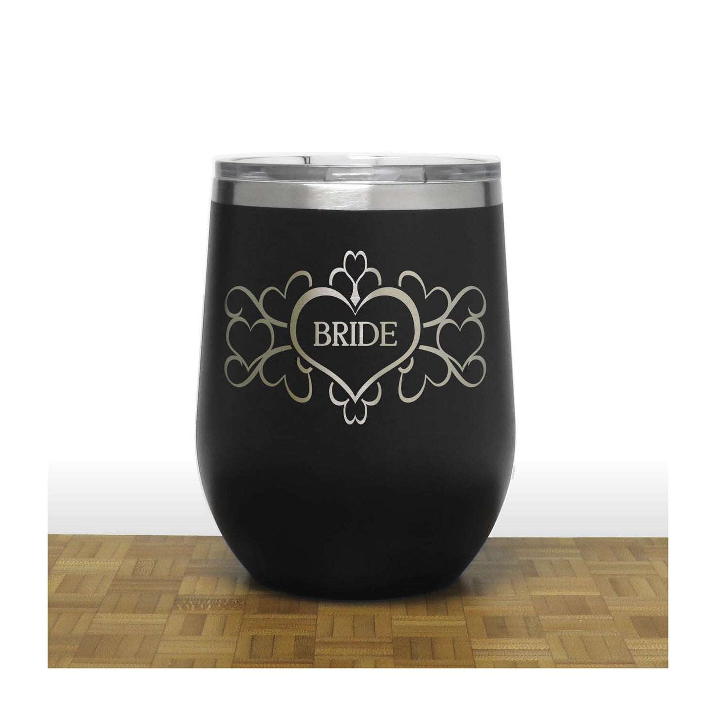 Bride 12oz Insulated Stemless Wine Tumbler – Engraved Stainless Steel Travel Wine Cup for Wedding & Bridal Party