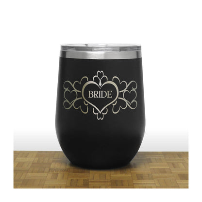 Bride 12oz Insulated Stemless Wine Tumbler – Engraved Stainless Steel Travel Wine Cup for Wedding & Bridal Party