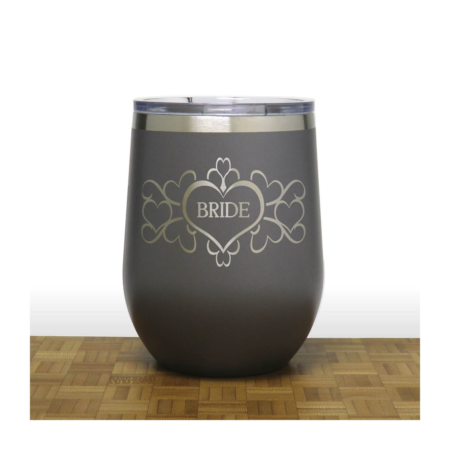 Bride 12oz Insulated Stemless Wine Tumbler – Engraved Stainless Steel Travel Wine Cup for Wedding & Bridal Party
