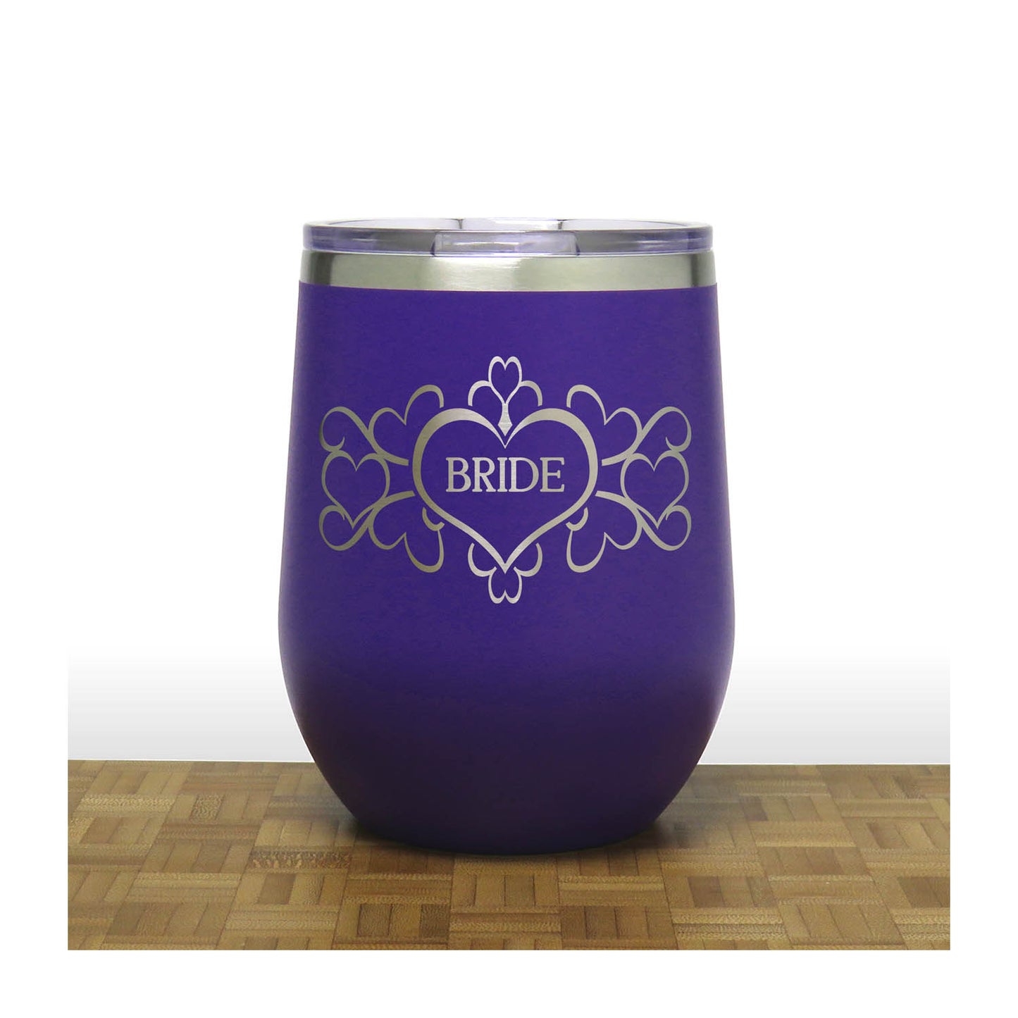 Bride 12oz Insulated Stemless Wine Tumbler – Engraved Stainless Steel Travel Wine Cup for Wedding & Bridal Party