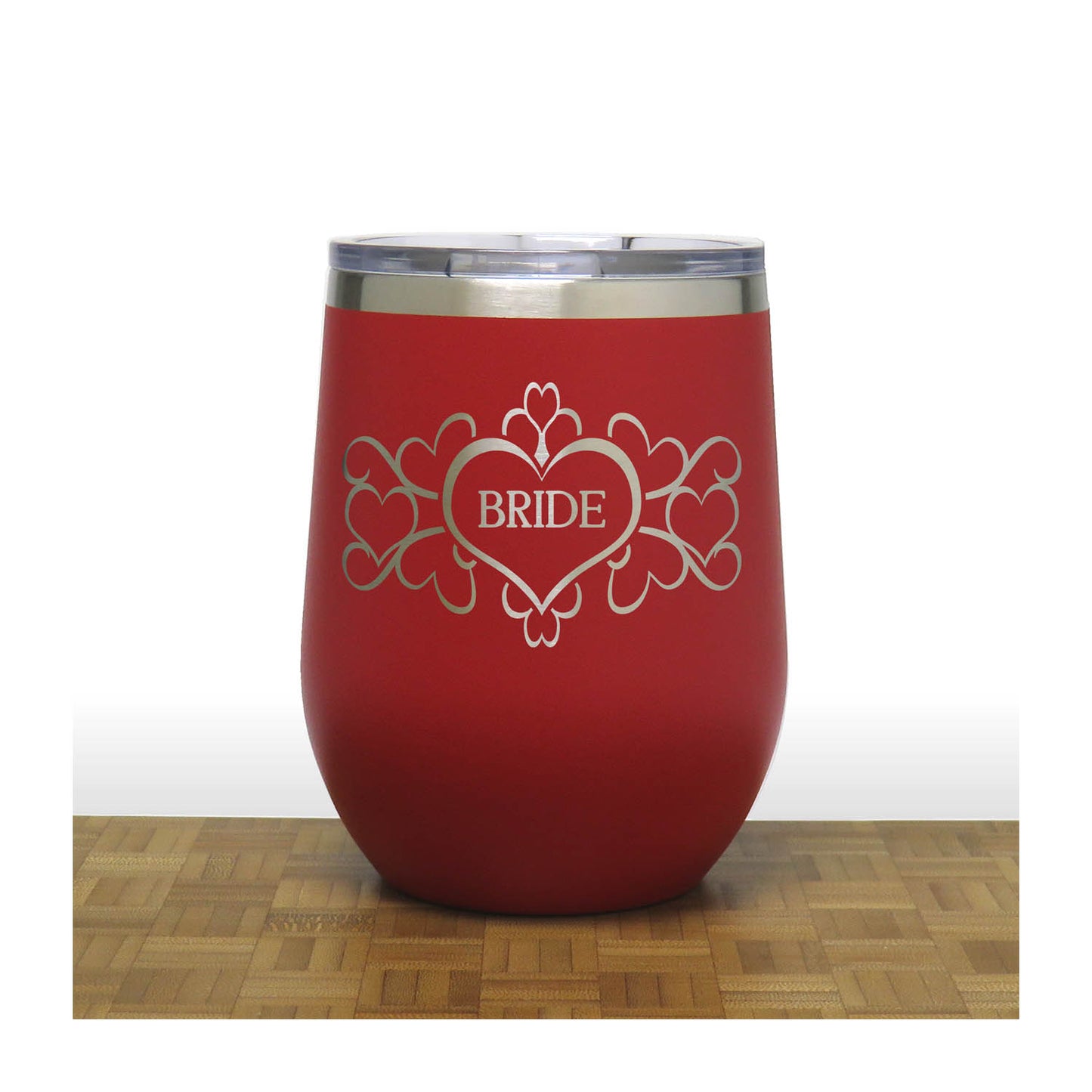 Bride 12oz Insulated Stemless Wine Tumbler – Engraved Stainless Steel Travel Wine Cup for Wedding & Bridal Party