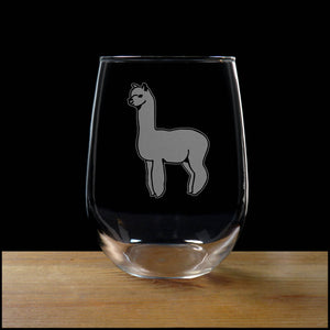 Alpaca Stemless Wine Glass - Design 2 - Copyright Hues in Glass