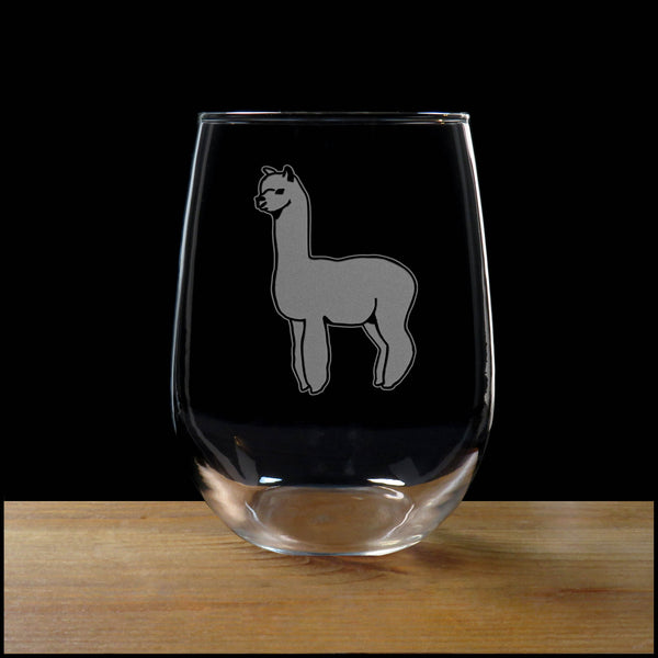Alpaca Stemless Wine Glass - Design 2 - Copyright Hues in Glass