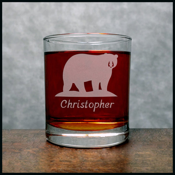 Bear with Name Whisky Glass - Copyright Hues in Glass