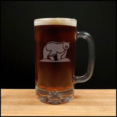 Bear Beer Mug with Dark Beer- Design 2 - Copyright Hues in Glass