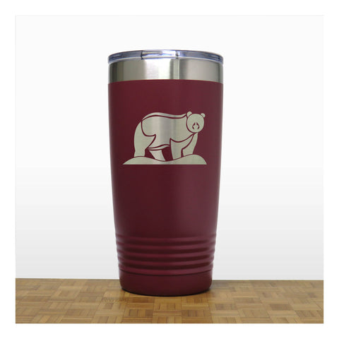 Maroon - Bear 20 oz Engraved Insulated Tumbler - Copyright Hues in Glass