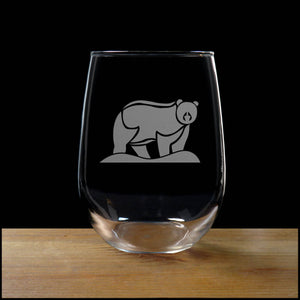 Bear Stemless Wine Glass - Design 2 - Copyright Hues in Glass