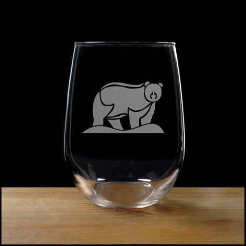 Bear Stemless Wine Glass - Design 2 - Copyright Hues in Glass