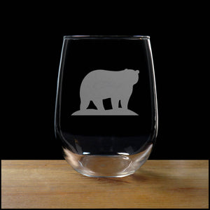 Bear Stemless Wine Glass - Design 4 - Copyright Hues in Glass