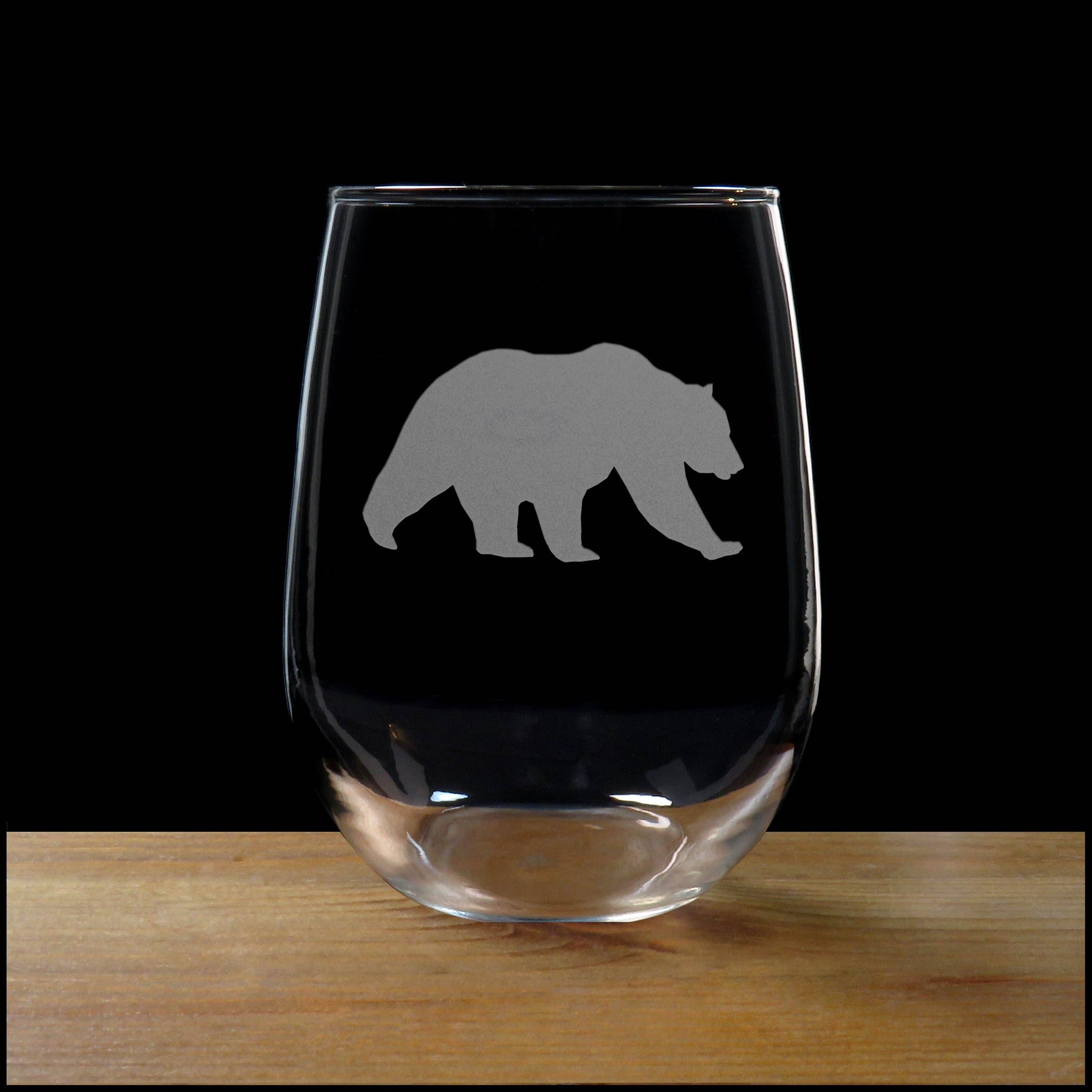 Bear Stemless Wine Glass - Design 5 - Copyright Hues in Glass