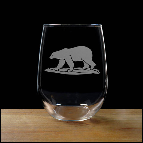 Polar Bear Stemless Wine Glass - Design 2 - Copyright Hues in Glass