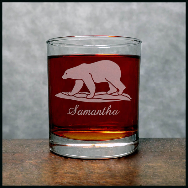 Personalized Polar Bear Whisky Glass - Copyright Hues in Glass 