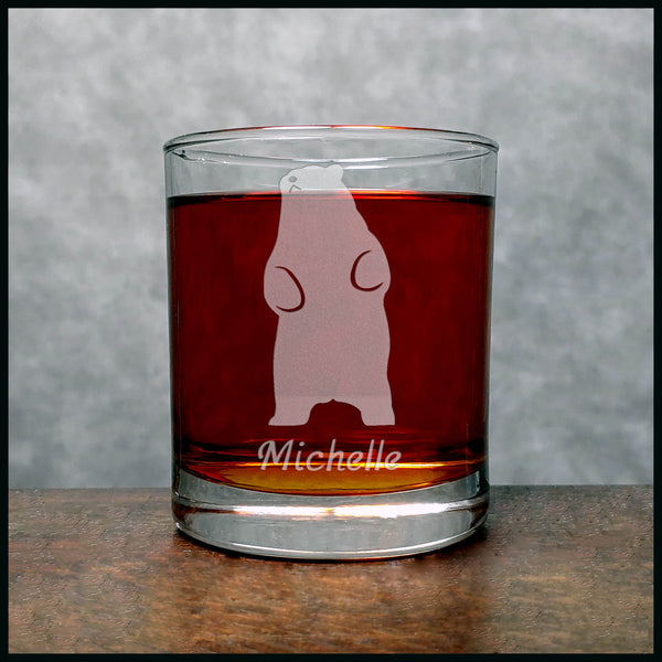 Personalized Standing Bear Whisky Glass - Copyright Hues in Glass