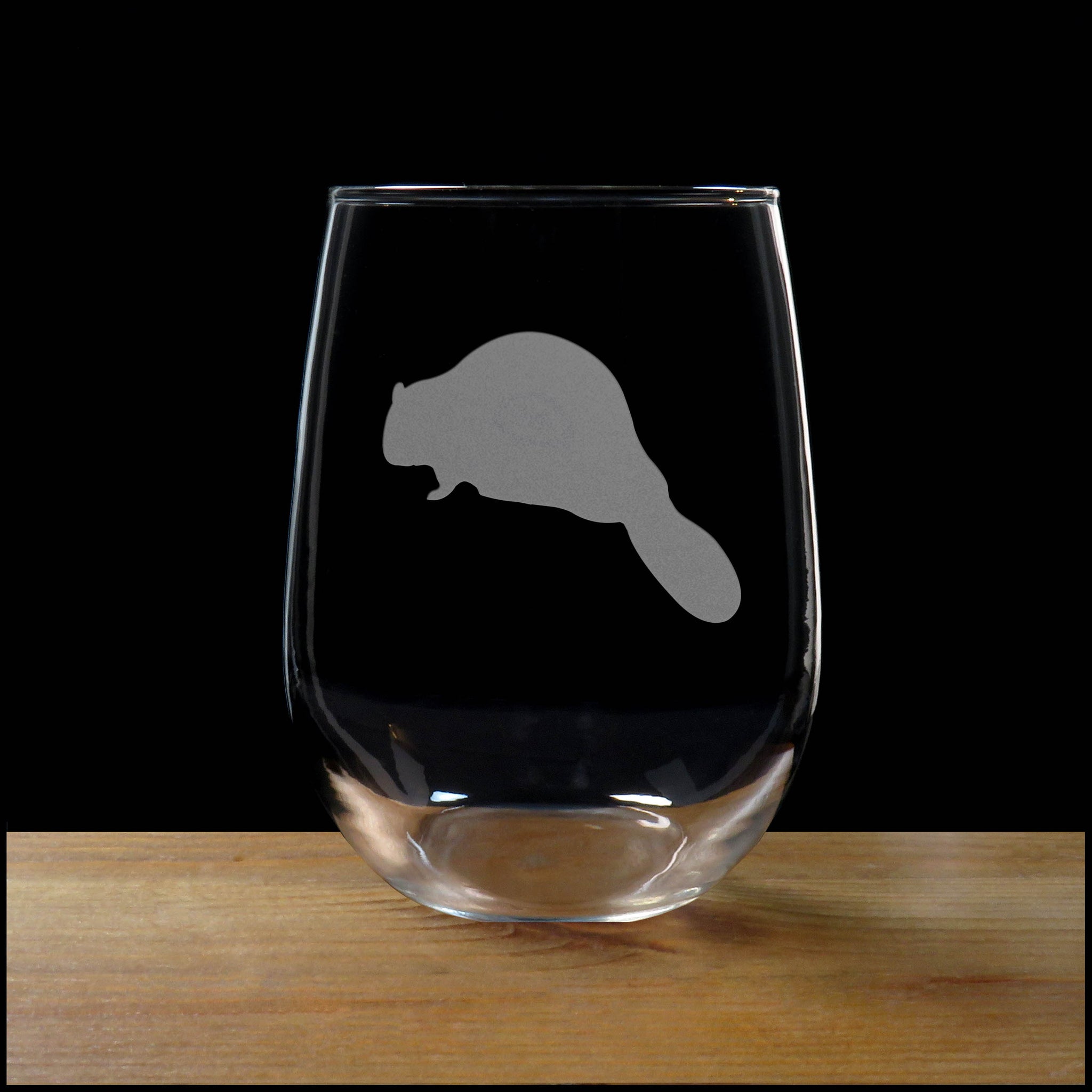 Beaver Stemless Wine Glass - Copyright Hues in Glass