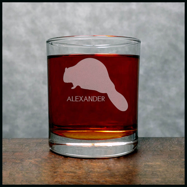 Personalized Beaver Whisky Glass - Copyright Hues in Glass