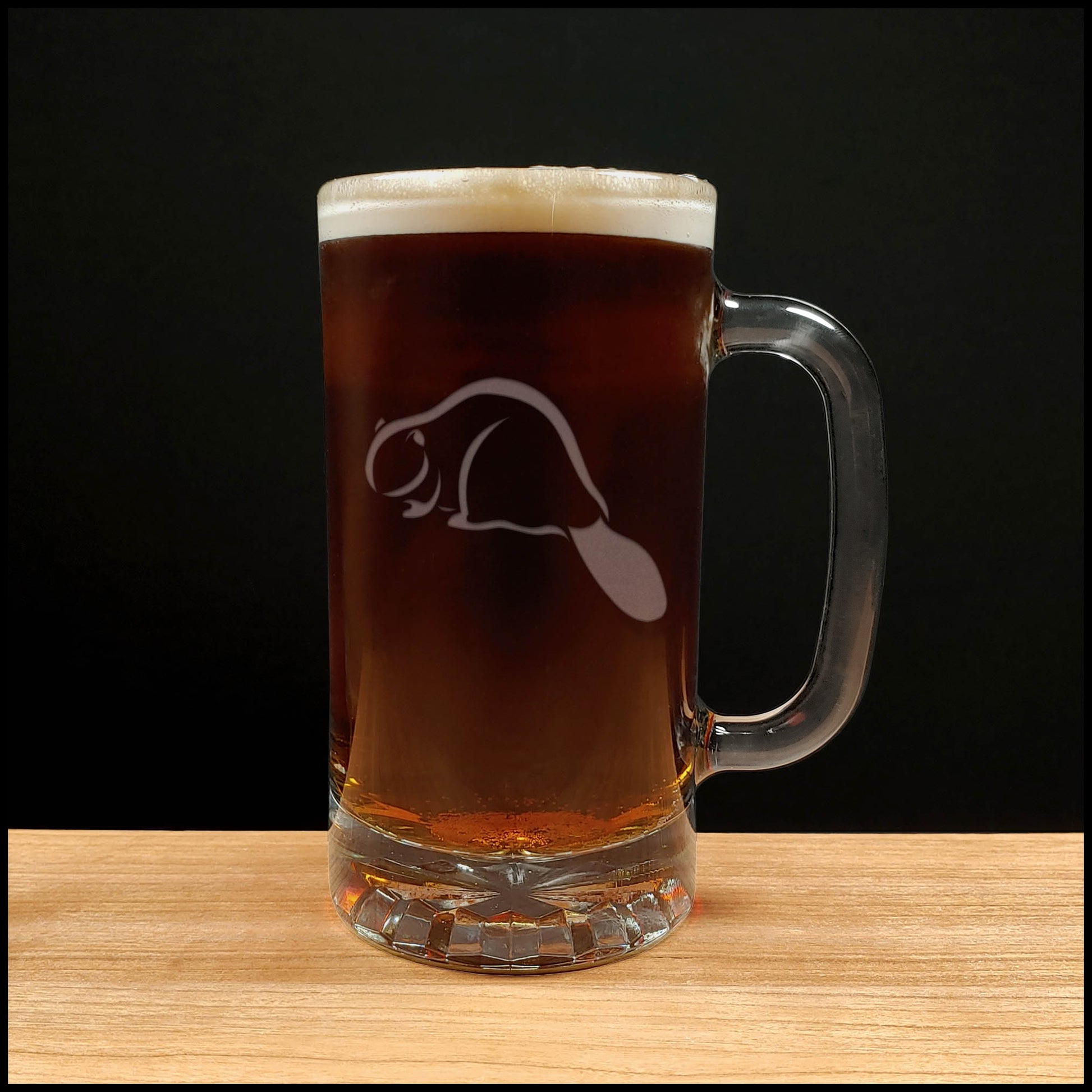 Beaver 16oz Beer Mug - Design 2 - Copyright Hues in Glass