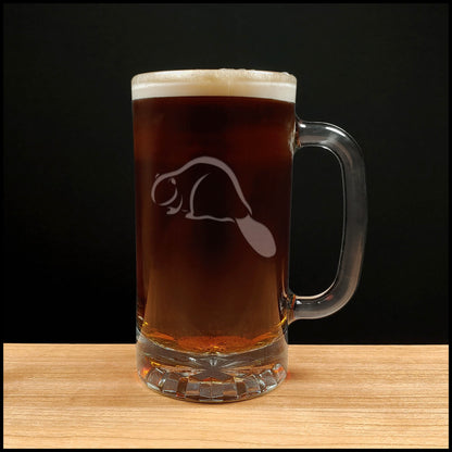 Beaver 16oz Beer Mug - Design 2 - Copyright Hues in Glass