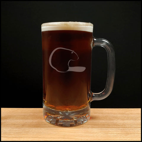 Beaver Beer Mug with Dark Beer - Design 2 - Copyright Hues in Glass