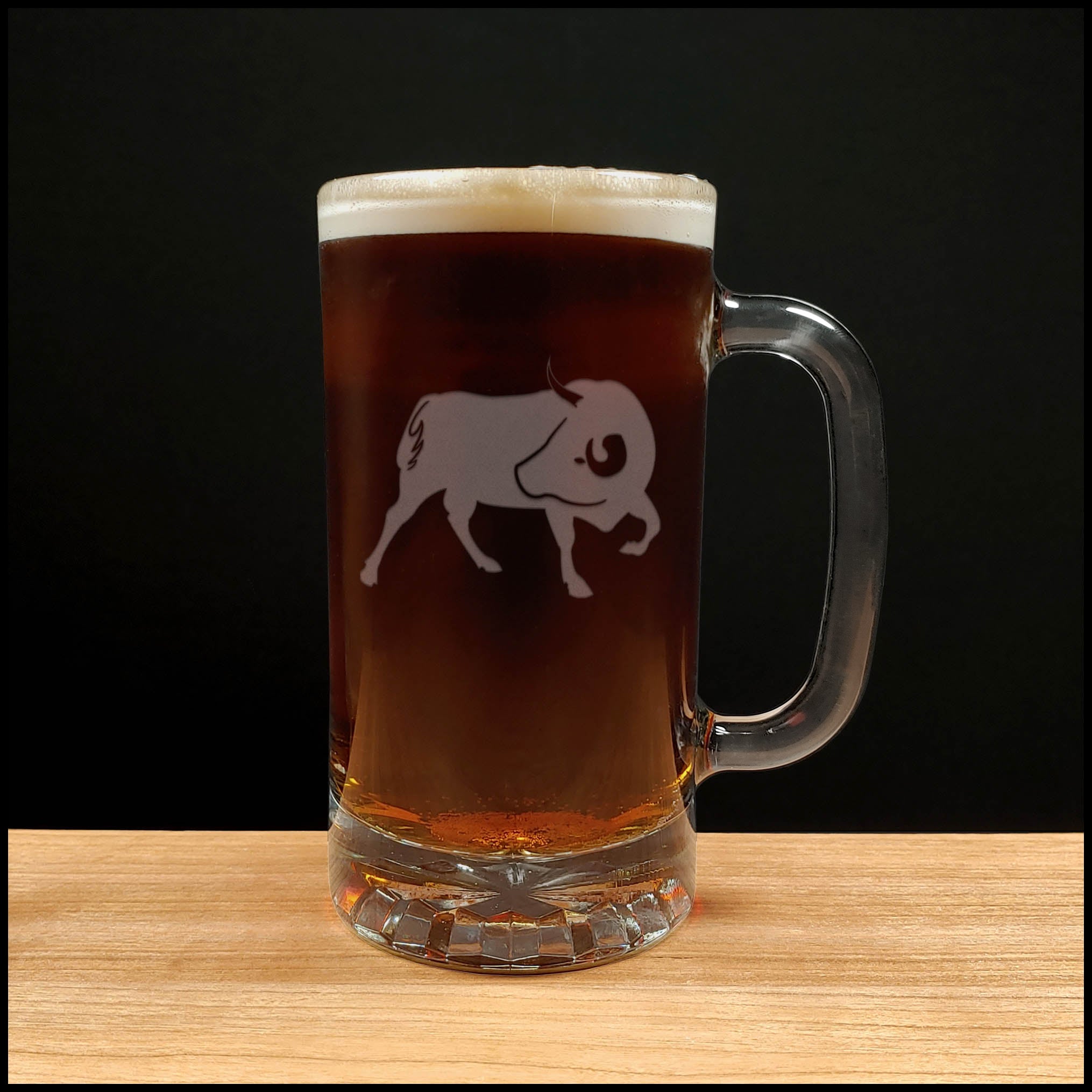 Bull 16oz Engraved Beer Mug - Animal Beer Glass - Etched Personalized Gift