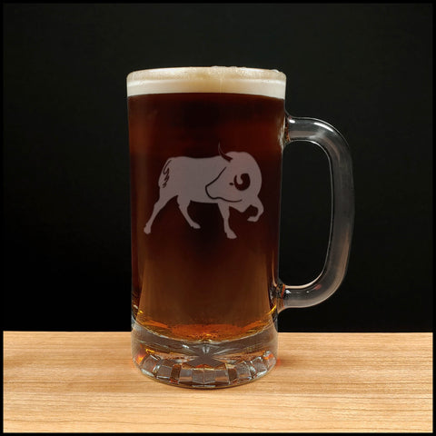 Bull 16oz Engraved Beer Mug - Animal Beer Glass - Etched Personalized Gift