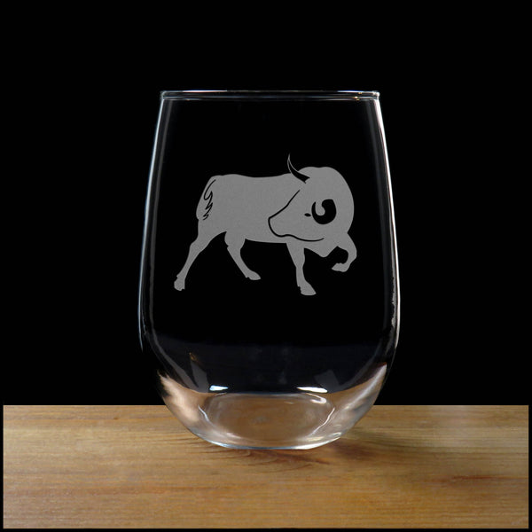 Bull Stemless Wine Glass - Copyright Hues in Glass