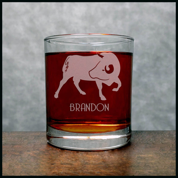 Personalized Bull Whisky Glass - Copyright Hues in Glass
