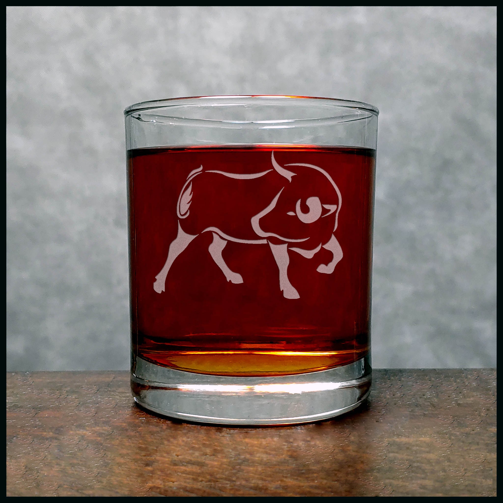 Personalized Bull Whisky Glass - Design 2 - Copyright Hues in Glass