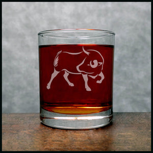 Personalized Bull Whisky Glass - Design 2 - Copyright Hues in Glass