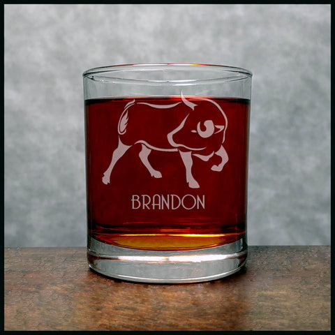 Bull Whisky Glass - Design 2 - Copyright Hues in Glass