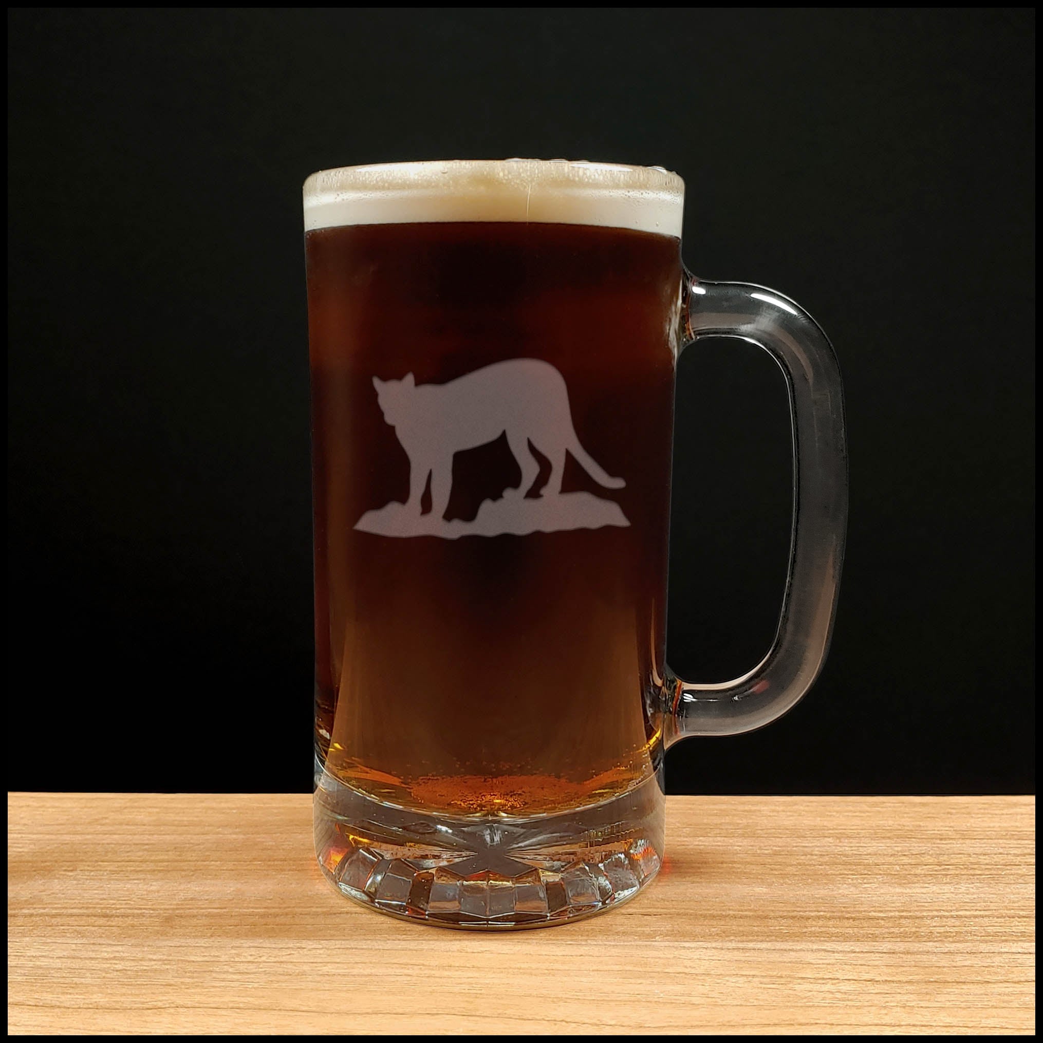 Cougar Beer Mug with Dark Beer - Copyright Hues in Glass