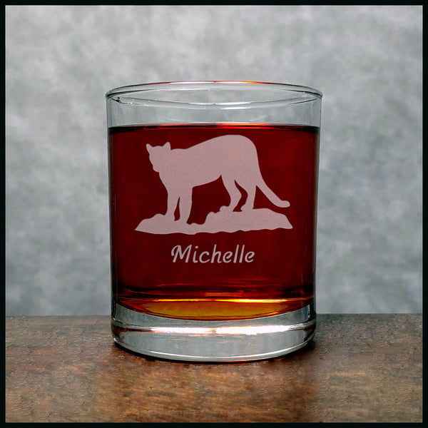 Personalized Cougar Whisky Glass - Copyright Hues in Glass