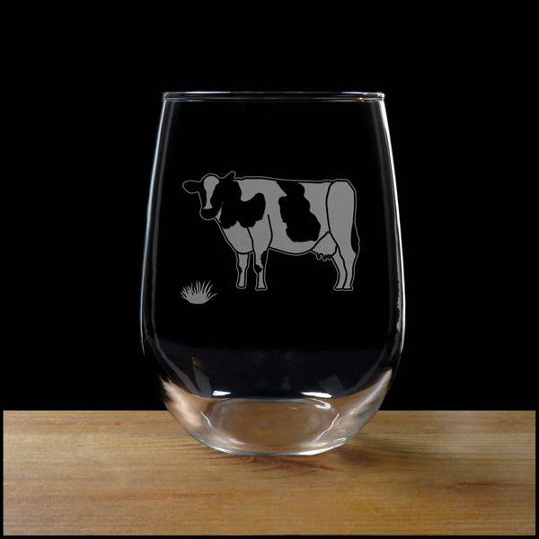 Cow Stemless Wine Glass - Copyright Hues in Glass