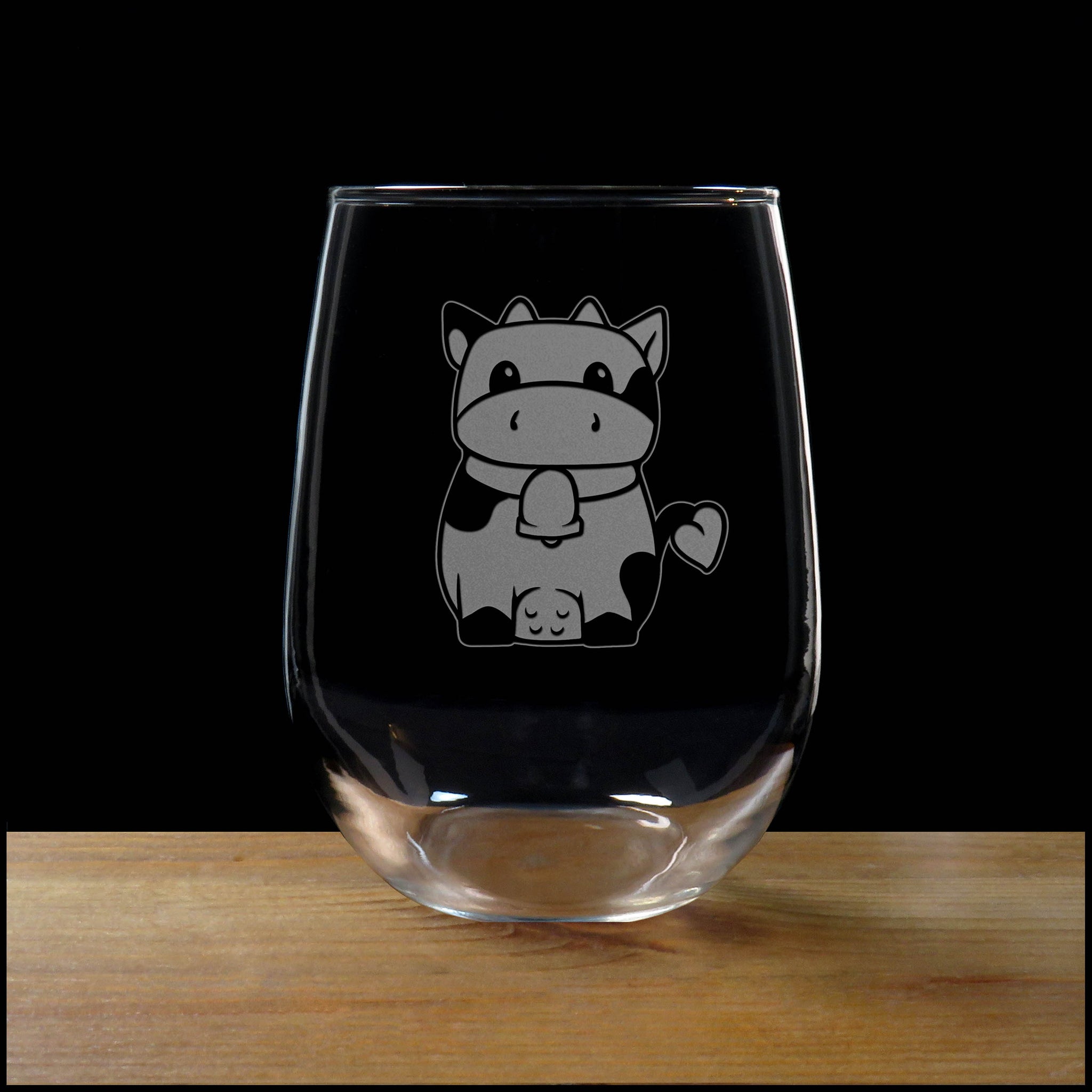 Cute Cow Stemless Wine Glass - Copyright Hues in Glass