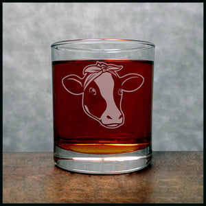 Cow Face with Bandana Whisky Glass - Copyright Hues in Glass