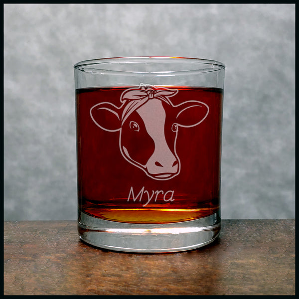 Cow Face with Bandana Personalized Whisky Glass - Copyright Hues in Glass 