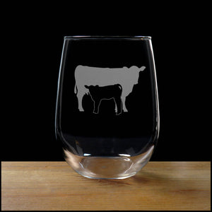 Cow and Calf Stemless Wine Glass - Copyright Hues in Glass