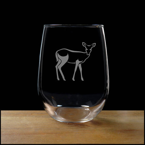 Deer Stemless Wine Glass - Design 2 - Copyright Hues in Glass