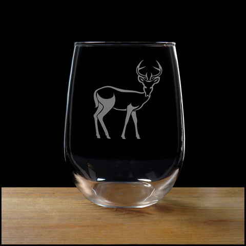 Deer Stemless Wine Glass - Design 4 - Copyright Hues in Glass
