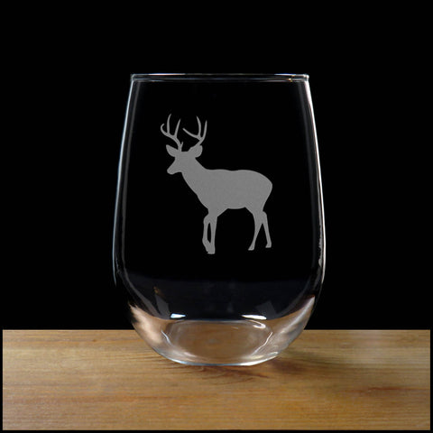 Deer Stemless Wine Glass - Design 6 - Copyright Hues in Glass