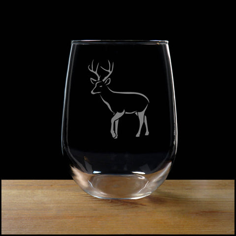 Deer Stemless Wine Glass - Design 7 - Copyright Hues in Glass