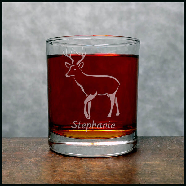 Personalized Deer Whisky Glass - Design 7 - Copyright Hues in Glass