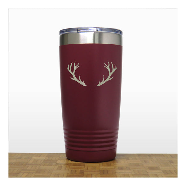 Maroon - Deer Antlers 20 oz Insulated Tumbler - Copyright Hues in Glass