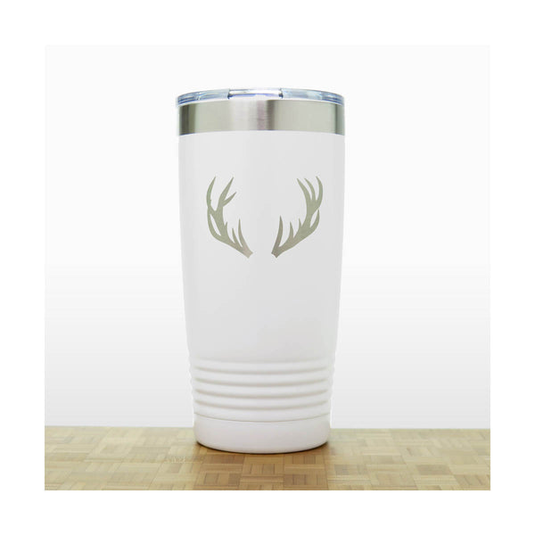White - Deer Antlers 20 oz Insulated Tumbler - Design 2 - Copyright Hues in Glass