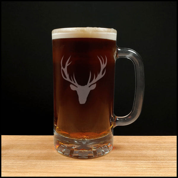 Deer Head with Antlers Beer Mug with Dark Beer - Copyright Hues in Glass