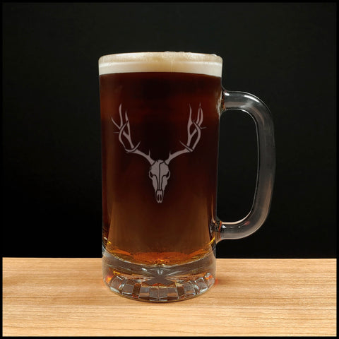 Deer Skull and Antlers Beer Mug with Dark Beer - Copyright Hues in Glass