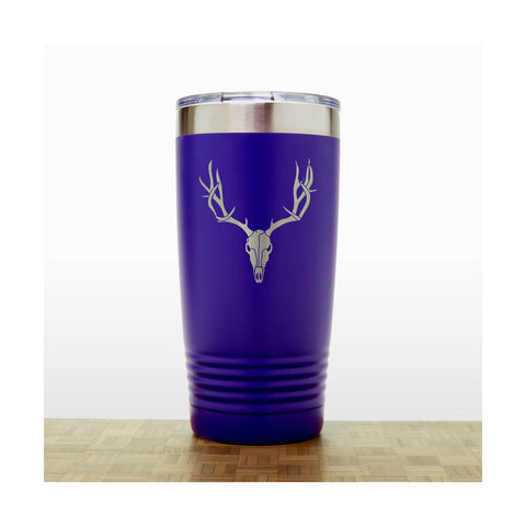 Purple - Deer Skull and Antlers 20 oz Engraved Insulated Tumbler - Design 2 - Copyright Hues in Glass