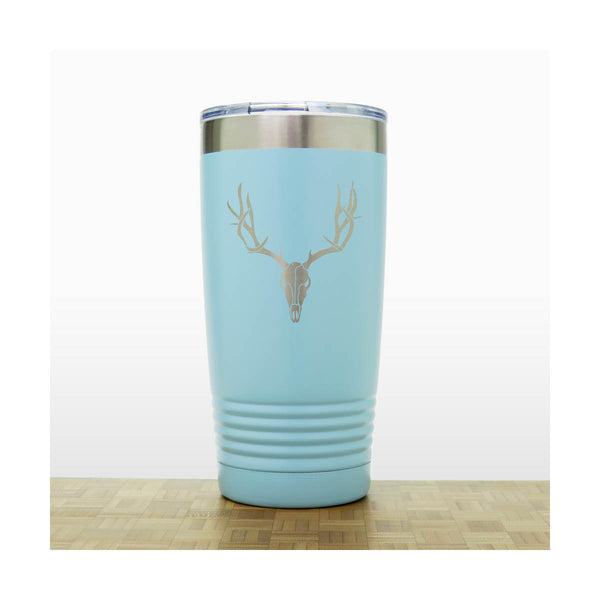 Teal- Deer Skull and Antlers 20 oz Engraved Insulated Tumbler - Design 2 - Copyright Hues in Glass
