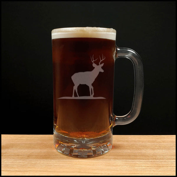 Stag Engraved 16oz Beer Mug with Dark Beer - Copyright Hues in Glass