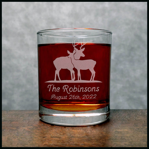 Personalized Stag and Doe Whisky Glass - Copyright Hues in Glass