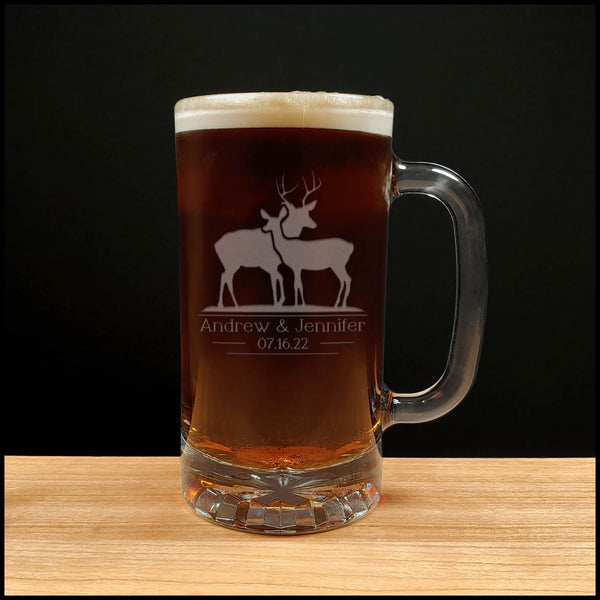 Stag and Doe Beer Mug with Dark Beer - Copyright Hues in Glass
